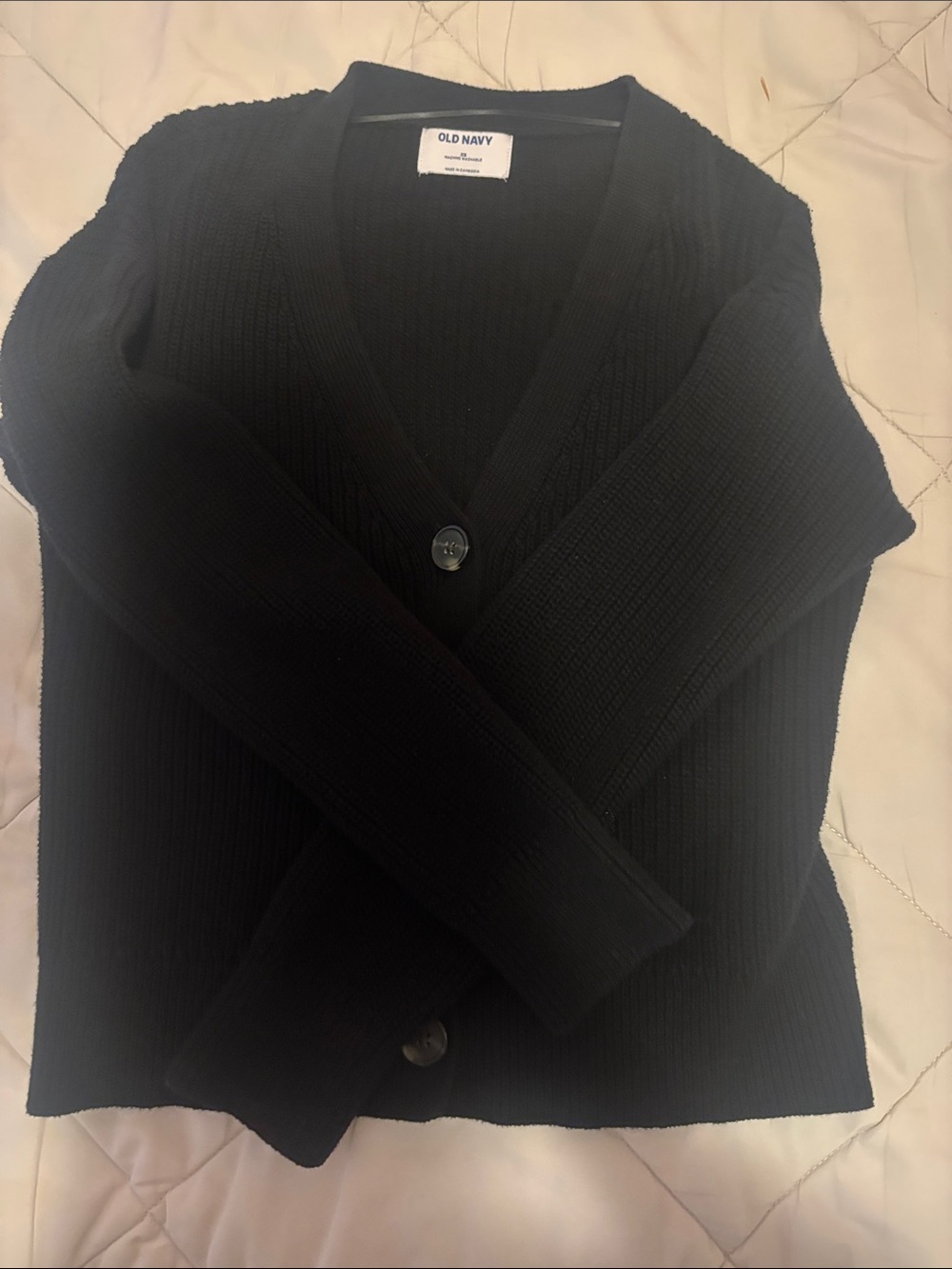Old Navy Black Ribbed V‑Neck Button Cardigan